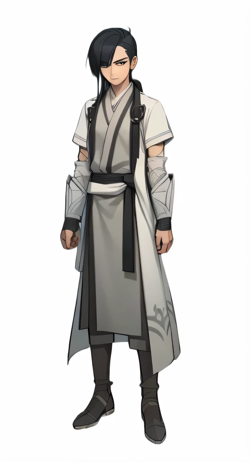 Cartoon image of a man wearing a white robe and black hair, ( ( Character Concept Art ) ), Official Character art, concept art of a monk, Wise ( valuation ), Official character illustrations, Keqing from genshin impact, Whole body concept, detailed Whole body concept art, Character art, official concept art, inspired by Cao Zhibai