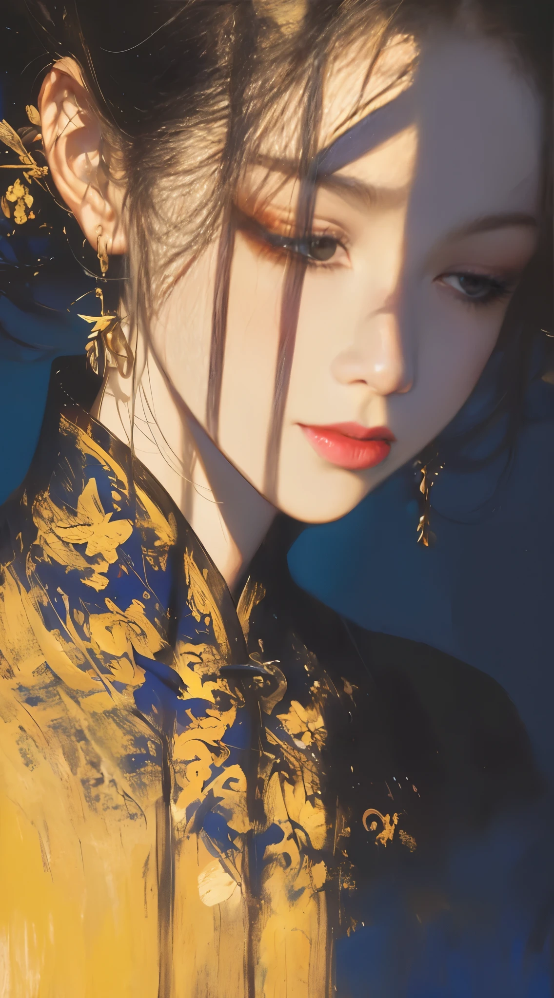 a close up of a woman with a blue and gold dress, beautiful character painting, stunning anime face portrait, beautiful anime portrait, by Yang J, artwork in the style of guweiz, by Ye Xin, guweiz, palace , a girl in hanfu, beautiful anime face, painting of beautiful, beautiful digital artwork, by Li Song, chinese style