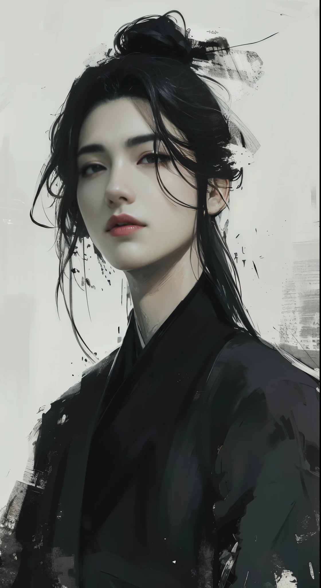 a close up of a woman with a black jacket and a black shirt, beautiful character painting, by Yang J, inspired by Zhang Han, by Zhang Han, artwork in the style of guweiz, handsome guy in demon slayer art, beautiful androgynous prince, inspired by Zhu Derun, delicate androgynous prince, by Li Song, rossdraws portrait