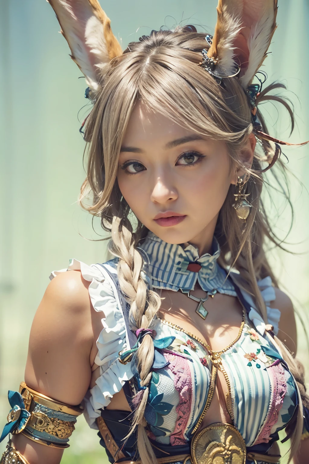 (masterpiece, best quality:1.2), (8k uhd, 16k, 32k, ultra high res), (photorealistic:1.37), (RAW photo), ultimate-realistic, ultimate-realistic details, ultimate-realistic texture, ultimate-intricate details, ultimate-realistic lighting, ultimate-realistic shadow, japanese girl, ultimate-cute face, ultimate-RAW skin, ultimate-realistic eyes, (rabbit beast woman), strong animal feeling, full body shot