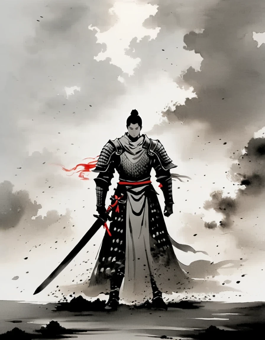 Graphic Color Vector Design Style , (Young Knight, and Giant Sword: 1.3), Chivalrous Tales, Silhouettes, Mist Composition, Black and White Art, Styles Emphasizing Negative Space, Dark and Shaded Portraits, Shodo Style, Oriental Penmanship, Manga Art, Shanha, Disintegration, Sketches, Mist Composition, Manga Art