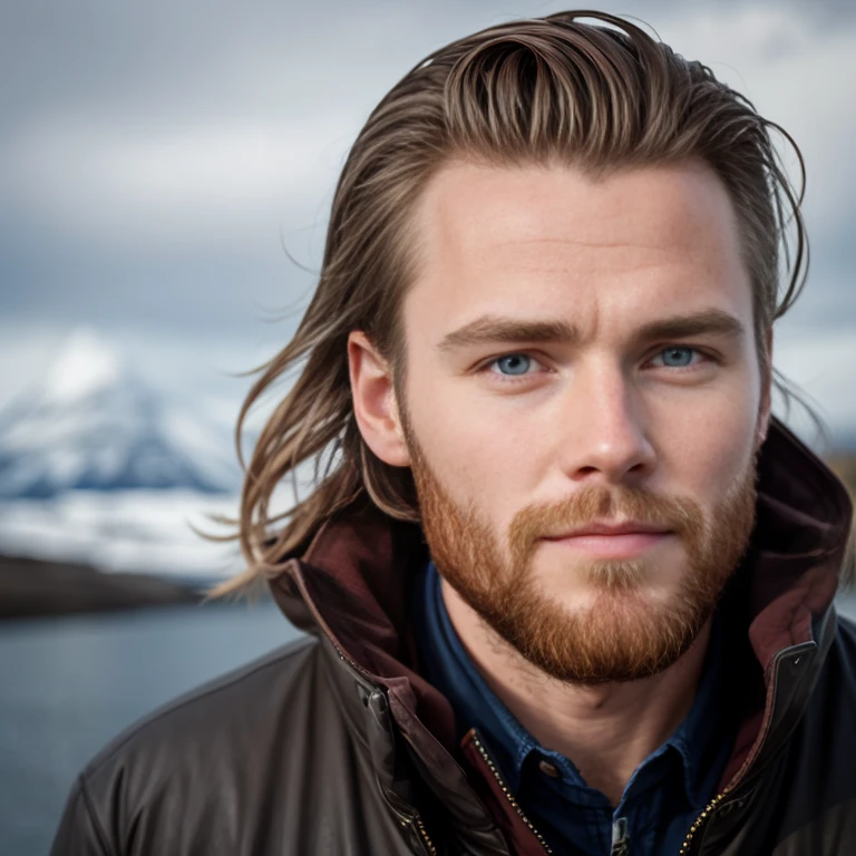 handsome icelandic man focus on face