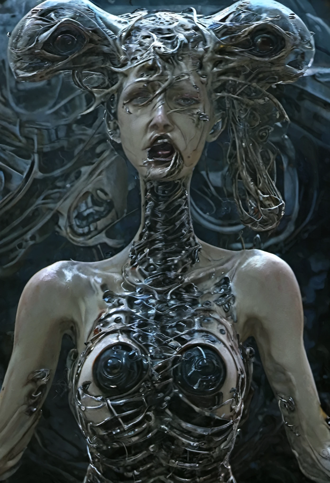 Bio mechanical cyberpunk hr giger hybrid girl