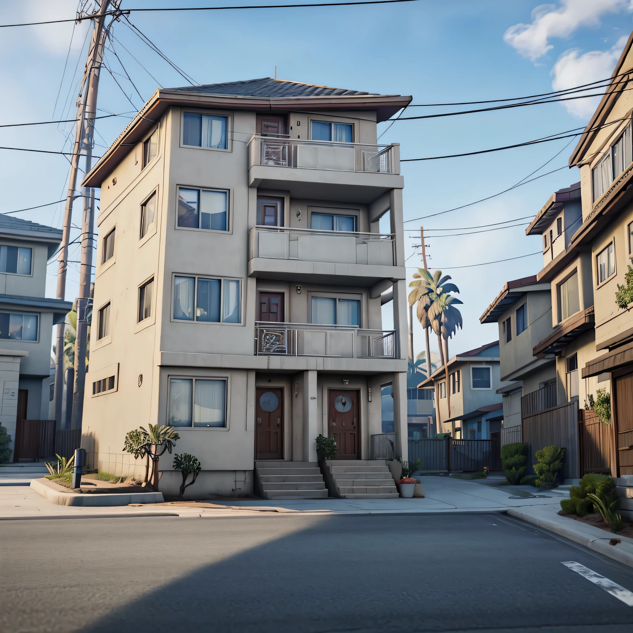there is a small house with a satellite dish on the roof, ((gta 5 screenshot house)), some houses in the background, gta5 style, style of gta v, gta v style, gta 6 style, 4k photorealism, 4 k photorealism, [ 4 k photorealism ], gtav, gta 5, gta5, in gta v, gang house