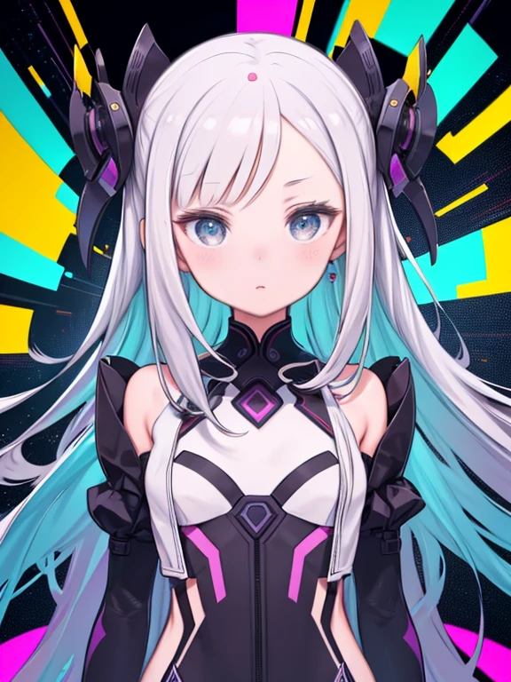 (masterpiece, highest quality, highest quality, Official Art, beautifully、aesthetic:1.2), A girl immersed in the world of glitch art, (Digital Distortion:1.1), Pixels are fragmented and scattered, Data corruption creates unique patterns, Colorful noise adds an element of visual chaos, Her modern aesthetic embraces her whole body. The girl's expression reflects a sense of fascination and amazement., As she explores the abstract universe around her,. The background is a vibrant blend of colors, Each shade blends seamlessly with the next., Create a seductive effect. The lines and shapes within the image appear sharp and defined despite the Digital Distortion, show