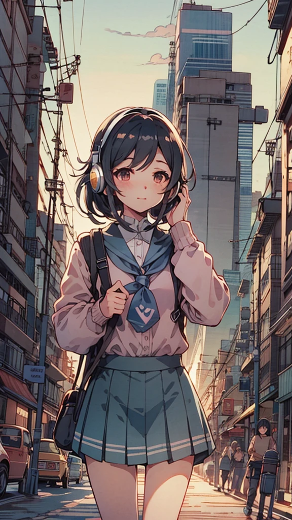 (Put on your headphones:1.0),道を歩いているAnime Girls, Beautiful anime school girl, Cute girl anime visuals, 長い髪のAnime Girls, Smooth anime CG art, 若いAnime Girls, 魅力的なAnime Girls, Anime Style 4k, Surreal , anime art wallpaper 8k, City Girl Fan Art, Anime Girls, Digital anime illustration