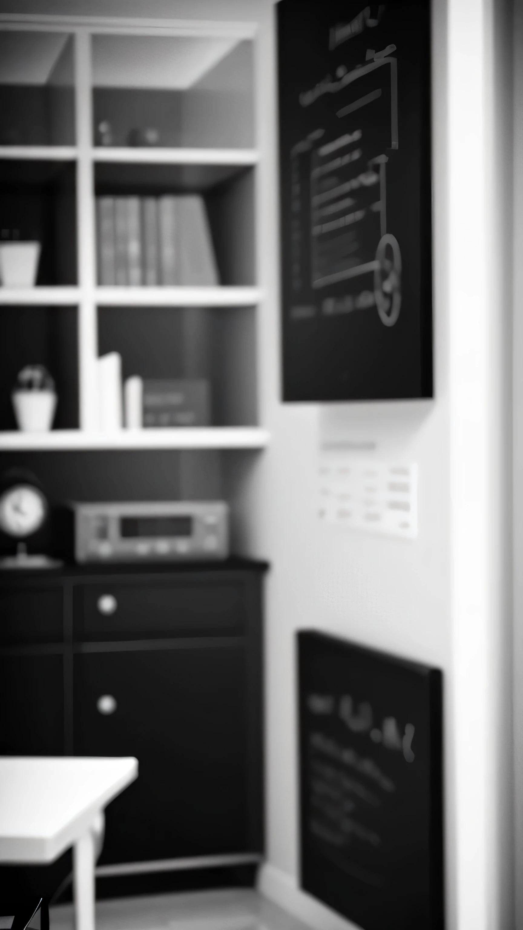 scientist's room, hand write, blur, black white photo, 8k