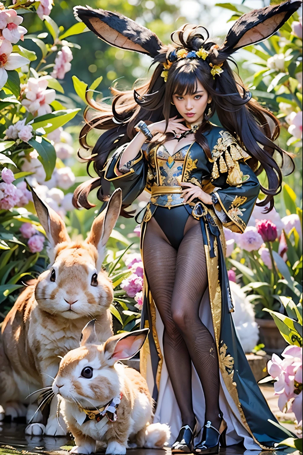 (masterpiece, best quality:1.2), (8k uhd, 16k, 32k, ultra high res), (photorealistic:1.37), (RAW photo), ultimate-realistic, ultimate-realistic details, ultimate-realistic texture, ultimate-intricate details, ultimate-realistic lighting, ultimate-realistic shadow, japanese girl, ultimate-cute face, ultimate-RAW skin, ultimate-realistic eyes, (rabbit beast woman), strong animal feeling, full body shot