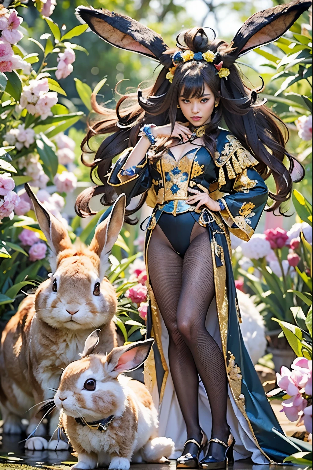 (masterpiece, best quality:1.2), (8k uhd, 16k, 32k, ultra high res), (photorealistic:1.37), (RAW photo), ultimate-realistic, ultimate-realistic details, ultimate-realistic texture, ultimate-intricate details, ultimate-realistic lighting, ultimate-realistic shadow, japanese girl, ultimate-cute face, ultimate-RAW skin, ultimate-realistic eyes, (rabbit beast woman), strong animal feeling, full body shot