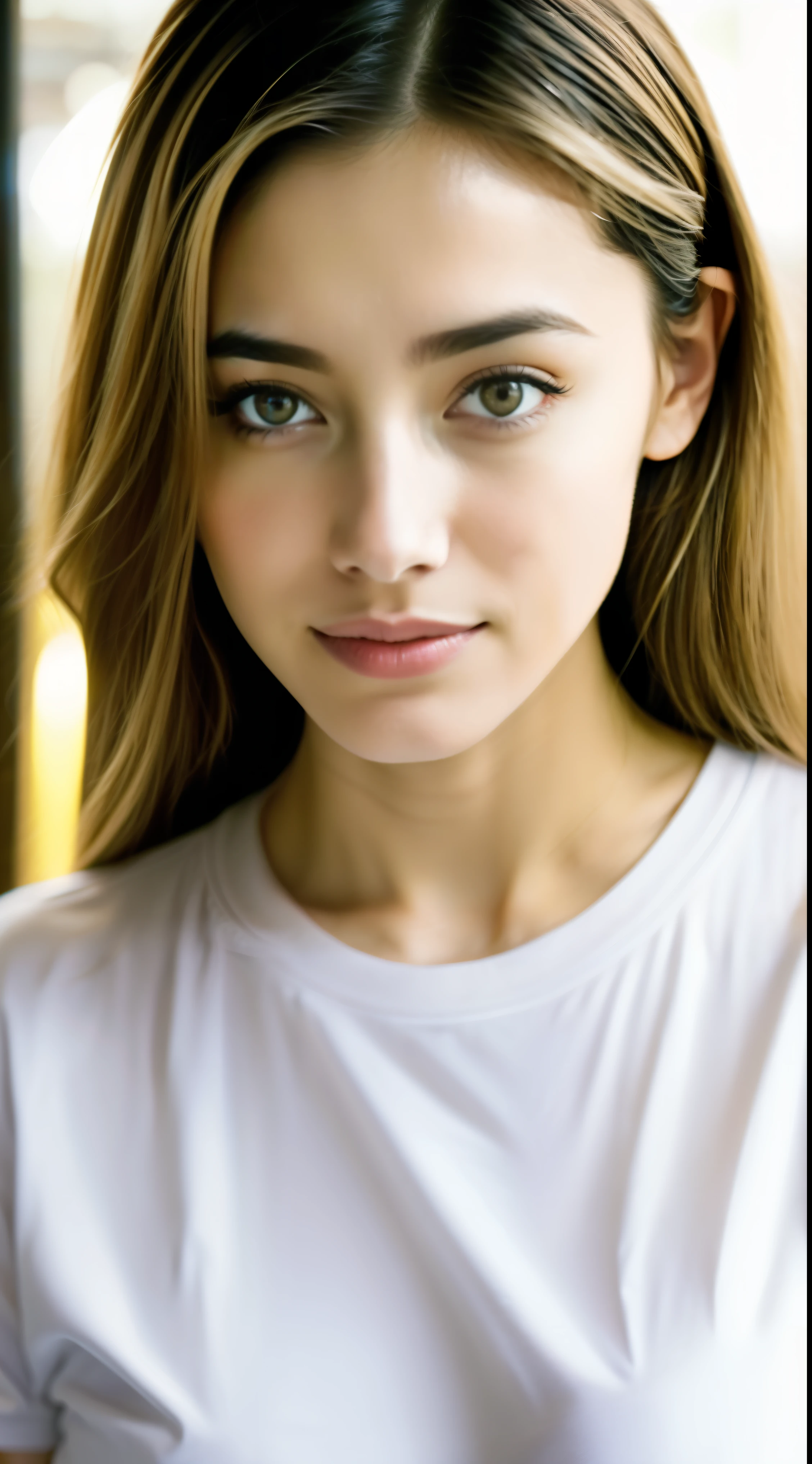 Fashion model 20 years old [[[[Cleavage close-up]]]], [[[[]]]], [[[[rape]]]], [[[[b shoulder]]]], Perfect eyes, Perfect iris，Perfect lips，Perfect Teeth，Perfect skin，Soft front lighting，glowing light，High Dynamic Range，pure white clothing，t-shirt，(Close-up of face)，4k ultra high definition, Ultra-high resolution, (Realistically: 1.4), best quality，masterpiece，Ultra-diluted，（Pastel colors：1.2）