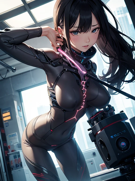 Machine-assisted surgery　Giant Vibe　Giant 　cyborg　Masturbation　blush　Climax face　woman　slender　SF　Bodysuits　　Backwards　Landscape　Prone　Slender　Small waist　Medium chest　Completely naked　Half naked　Light clothing　big penis,woman with penis,bigdildo,masturbation ,orgasm,aroused,