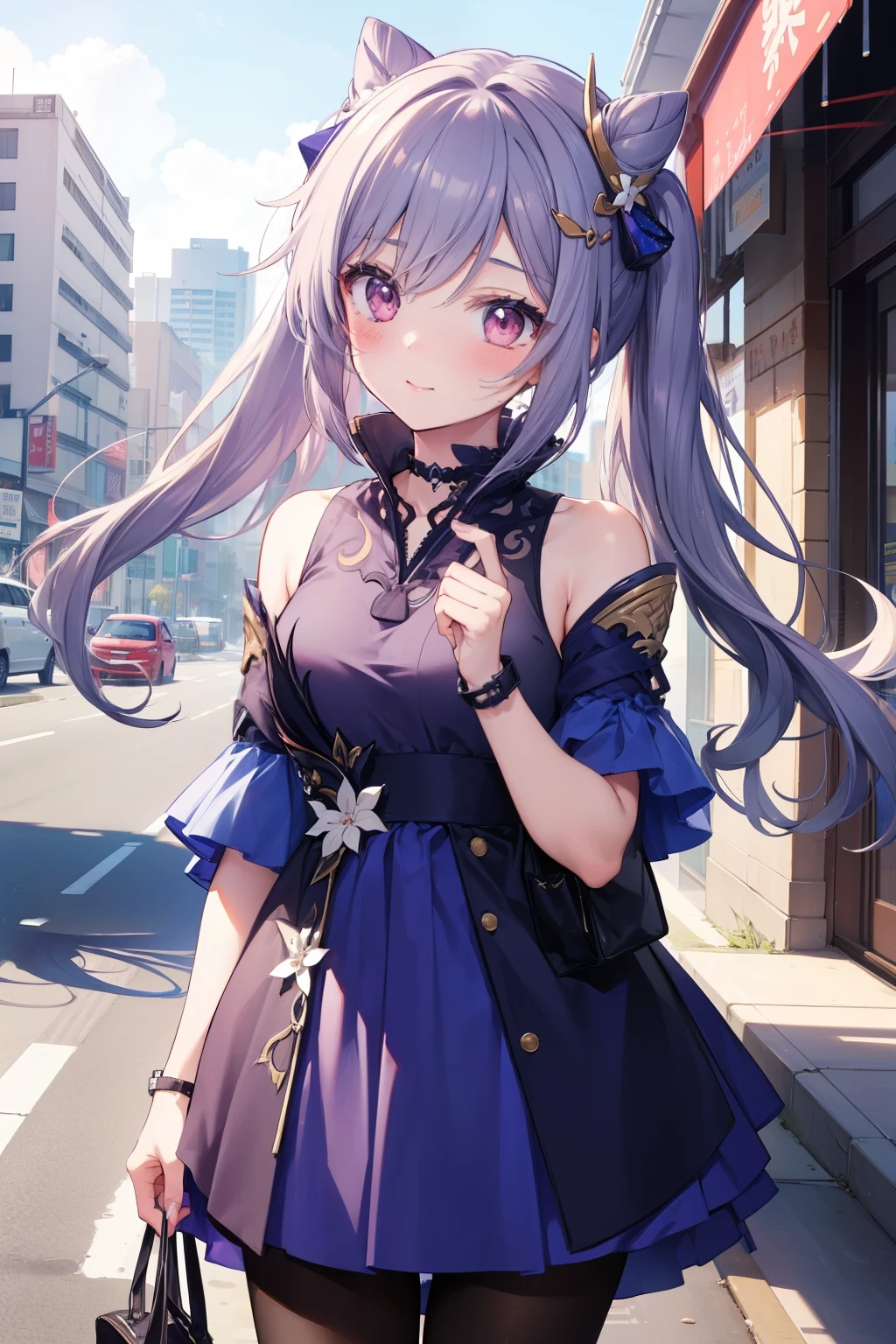 Keqing、Good looking girl (blush, Perfect Face), independent , Looking at the camera, masterpiece, Anime art style, Cute Characters, Most detailed, high quality、Nico Nico Smile、