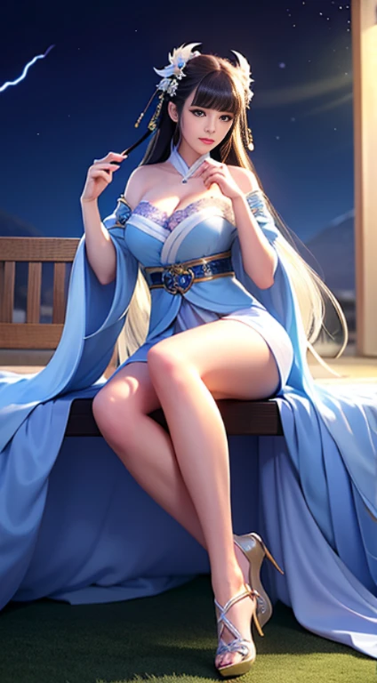 3girl, (elf), Mature elf female, Sisters, a beauty girl, Young elf women mature, bathing, hand on her own chest,, hand in own hair, tying hair, Adjust hair, High heels, (Elegant Blue Dress:1.1), Ornate Clothes, Ornate Dreslue Off-Shoulder Dress:1.1), Bare Shoulders, Skindentation, (Blue Dress:1.1), (White Puffy Sleeves, Long Sleeves, Juliet Sleeves:1.1), Long Sexy Dress, cleavage, covered , styles by Artgerm, by Kawacy, By Wadim kashin
