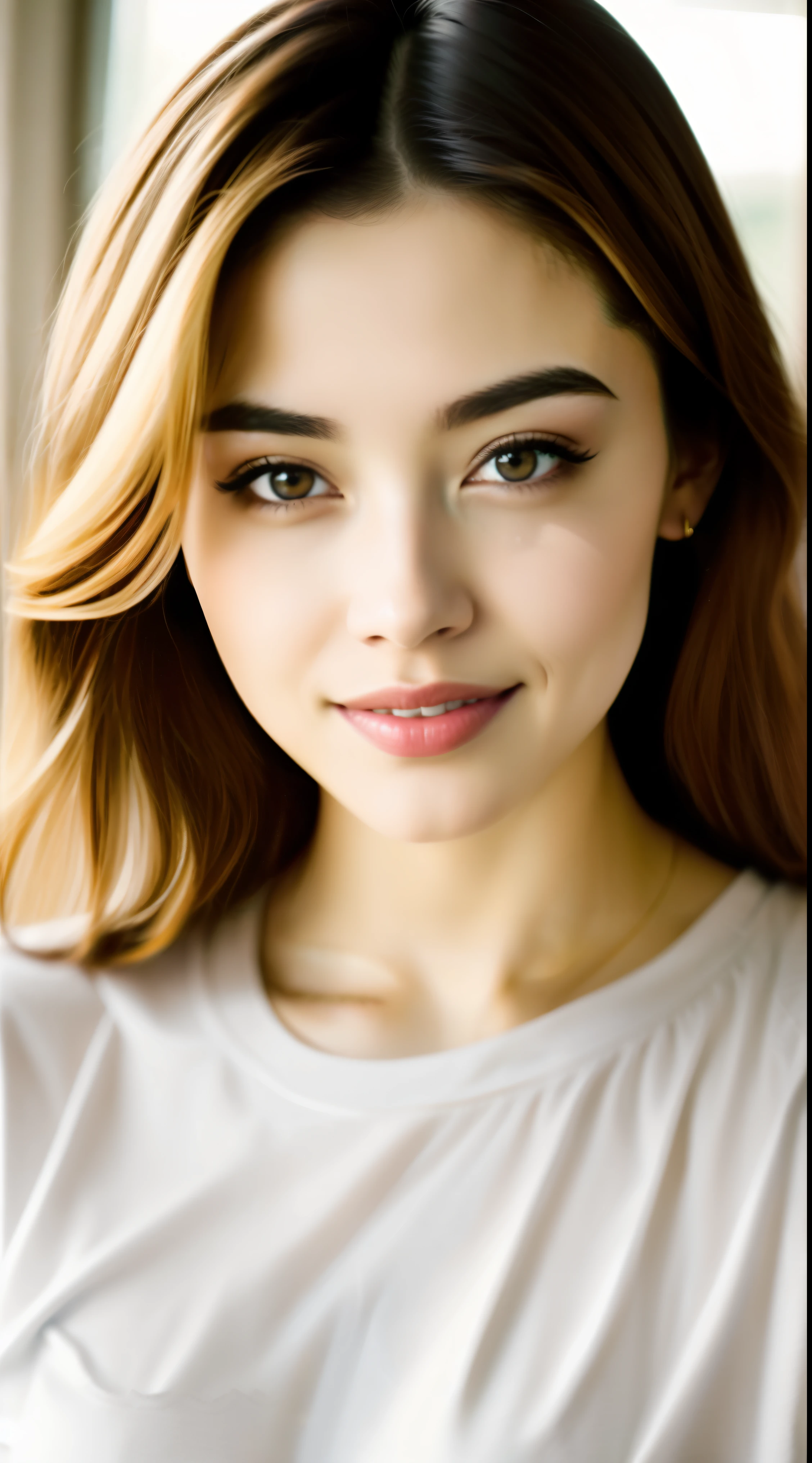 Fashion model 20 years old [[[[Cleavage close-up]]]], [[[[]]]], [[[[rape]]]], [[[[b shoulder]]]], Perfect eyes, Perfect iris，Perfect lips，Perfect Teeth，Perfect skin，Soft front lighting，glowing light，High Dynamic Range，pure white clothing，t-shirt，(Close-up of face)，4k ultra high definition, Ultra-high resolution, (Realistically: 1.4), best quality，masterpiece，Ultra-diluted，（Pastel colors：1.2）