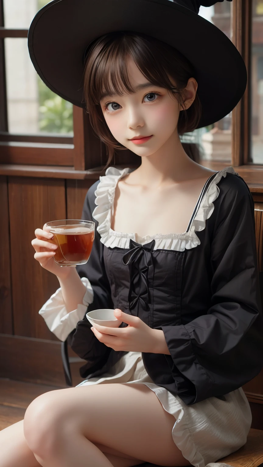 masterpiece, highest quality, magic使いのティーパーティー, magic tea party, magic, Little, Handsome witch, Highly detailed realistic eyes, Happy, Vibrant, colorful,