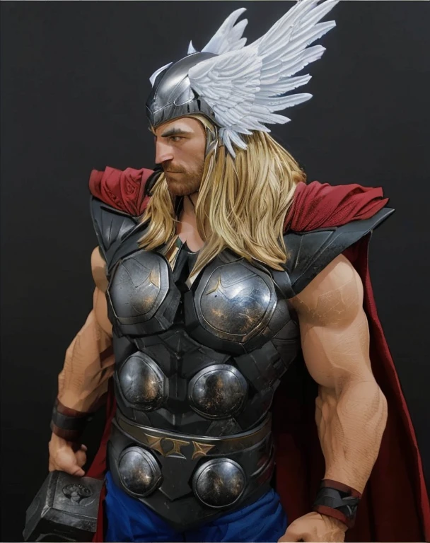 arafed figure masculine d'un homme avec une grande aile et une cape, Dieu du tonnerre, Thor, the Dieu du tonnerre, high detail iconic character, super very detailed, super detailed detail, Mjolnir, Asgardien, Highly detailed front angle, Extremely detailed and realistic, super very detaileded, incredible detail