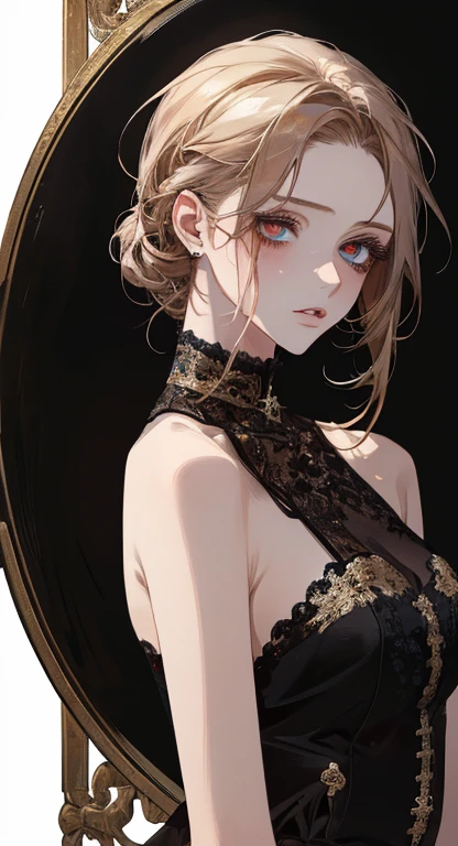 ((masterpiece, best quality, ultra-detailed, high-resolution)), solo, beautiful girl, gleaming eye, perfect eye, age 15, black white gold theme,