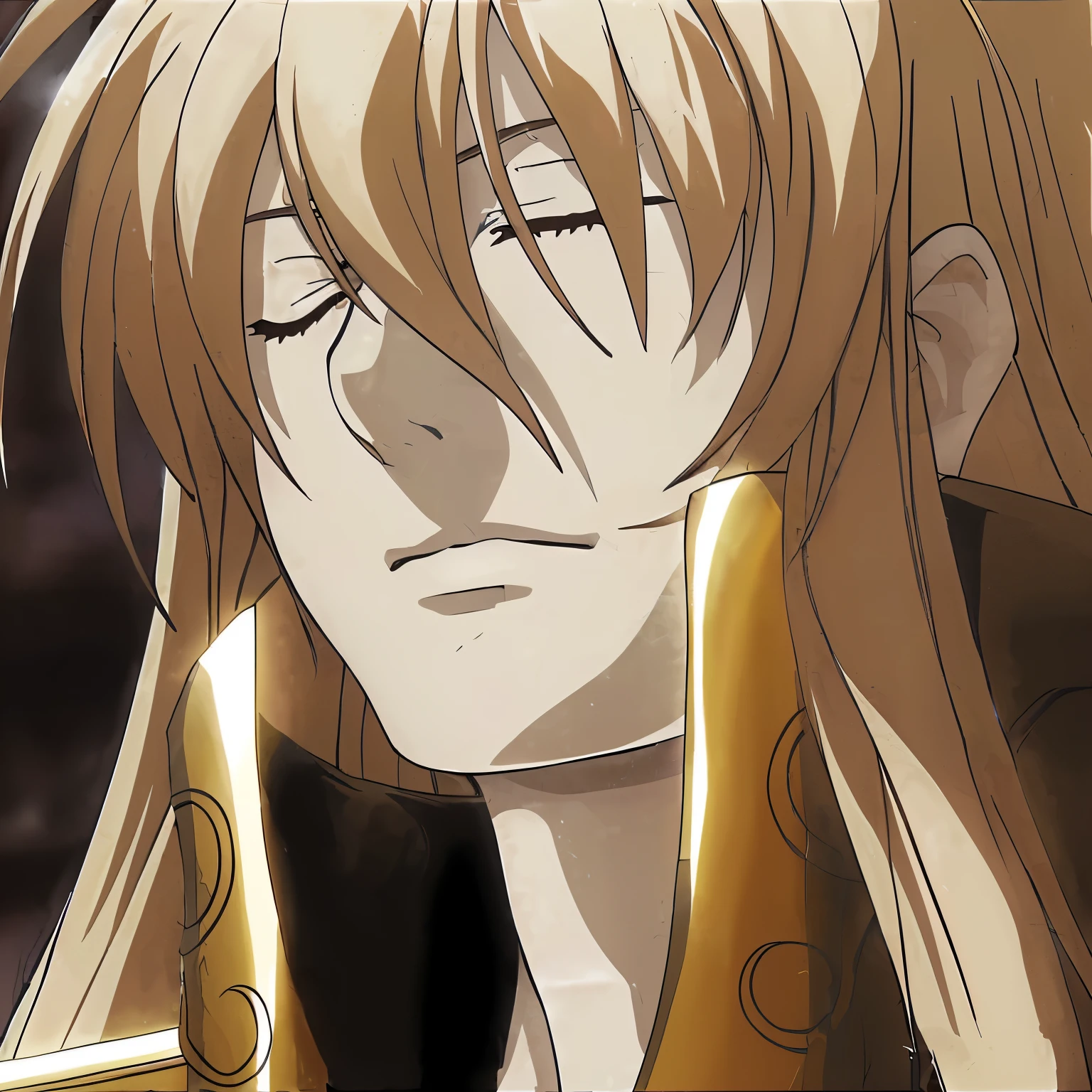 Anime Character：A man with long blond hair and a suit of armor, Ashmita, Saint Seiya, jigachad cries, Exhausted God, Okita Sougo, Hijikata Toushirou of Gintama, From kenshin, He had a frustrated look on his face, sad!, very sad c 12.0, very sad