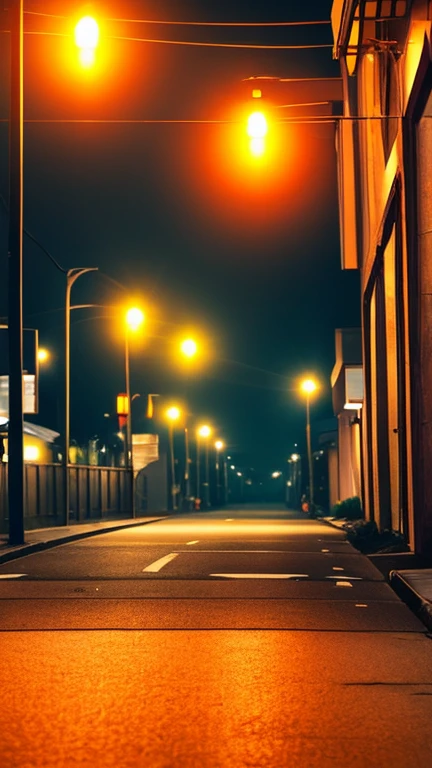 india evening road street , street lights , orange tone, cinematic
