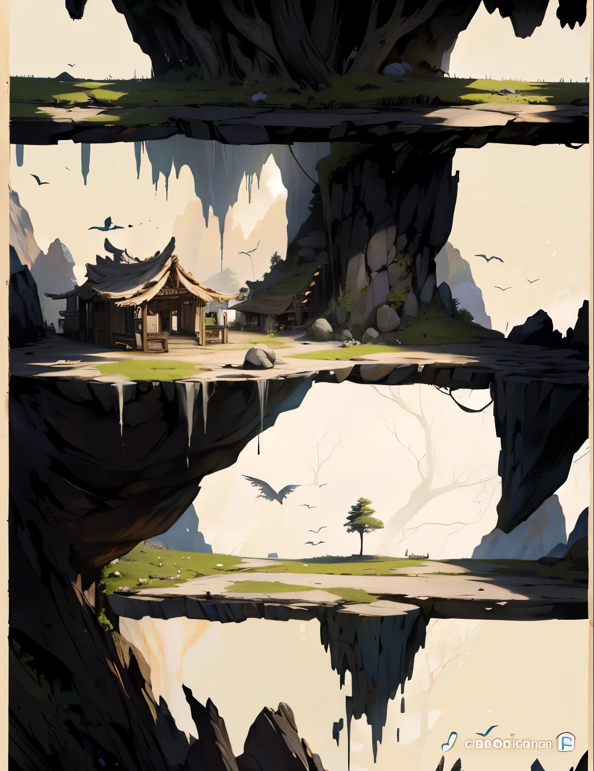 uma caverna escura, cave with dead roots, cave with rigid walls, escombros e pedras rachadas, support pillars, plataformas de pedra, rock excavation, roots coming out of platforms, Poor lighting, pilastras rochosas e um penhasco, conceito de meio ambiente, 2d arte conceitual, design de ambiente illustration, environment arte conceitual, desenvolvimento visual, arte conceitual!, painted as a game arte conceitual, design de ambiente, scenery game arte conceitual, environment and arte conceitual, arte conceitual for a video game, environmental arte conceitual, illustration arte conceitual, indie game arte conceitual