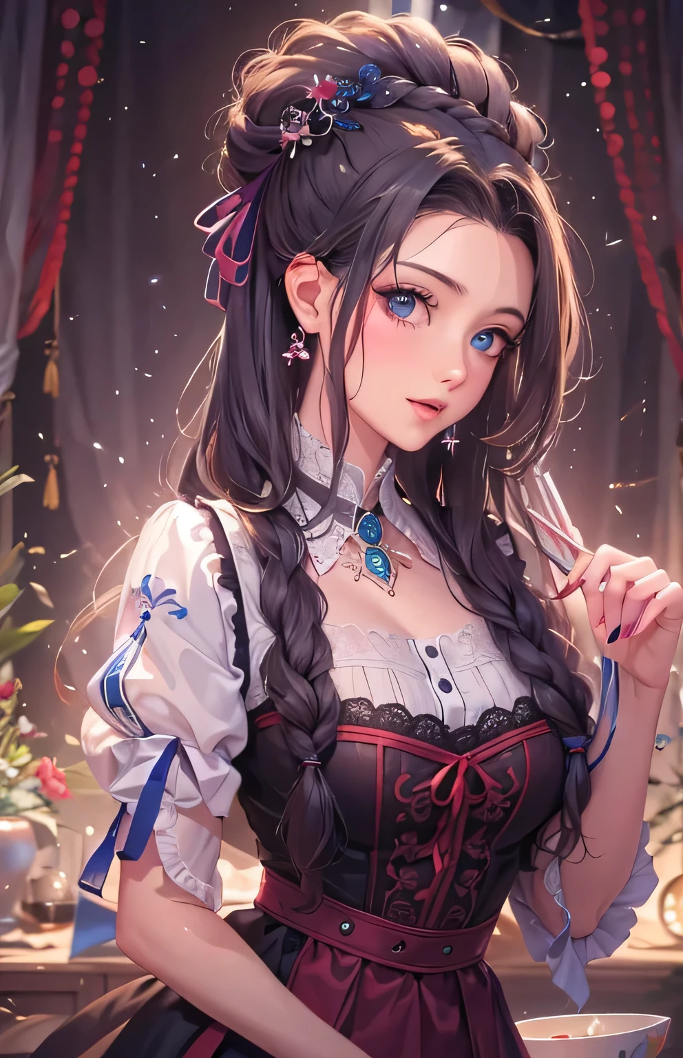 ((highest quality)), ((masterpiece)), (Get used to it), Perfect Face , beautiful girl , Maid , big breasts , Long and beautiful hair , Braided Hair ,