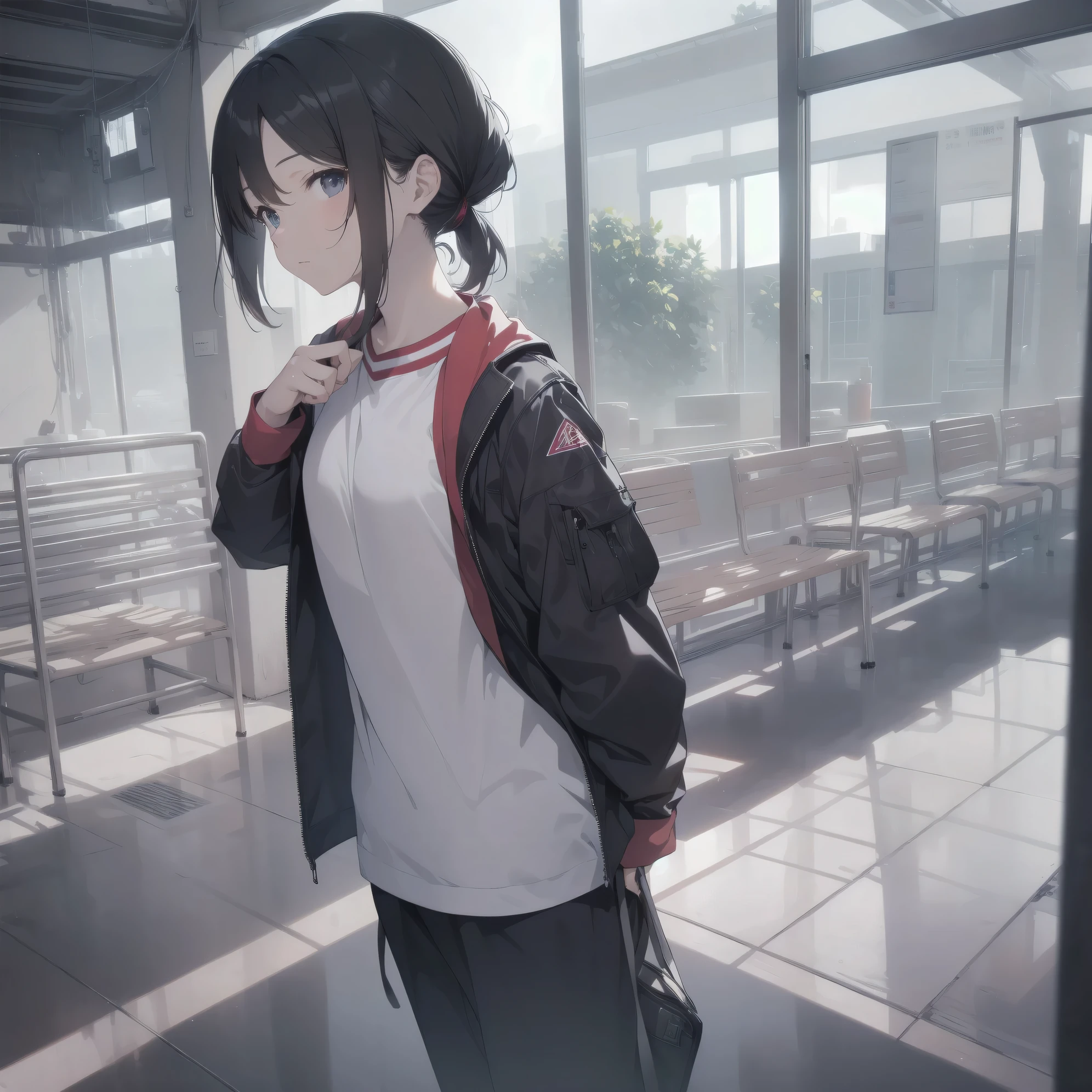 ultra-absurdres-Top quality by artist God, ultra-detailed, high resolution, anime moe artstyle, best anime 8k konachan wallpaper, pixiv contest winner,pool:2810, perfect anatomy,break, 1girl, (Please draw a tomboy walking smily to school alone. )break,(Solo,little female, -yeld:1.Full limbs, complete fingers, (very short hair), ponytail, flat chest, , small butt, small black eyes, beautiful detailed eyes, well-proportioned iris and pupils, expressive eyes, highres detailed hair, soft expression, school_gym uniform, official_alternate_costume, short gym shorts,(Detailed Lighting), (Detailed background), in the School commute route. break,super detailed skin, Best cinematic lighting powered by famous artist, 8k,beauty illustration,photoshop_(medium),very aesthetic,break,((artist:ojipon )), artist:akinashi yuu ,artist:oyari ashito ,artist:kantoku ,