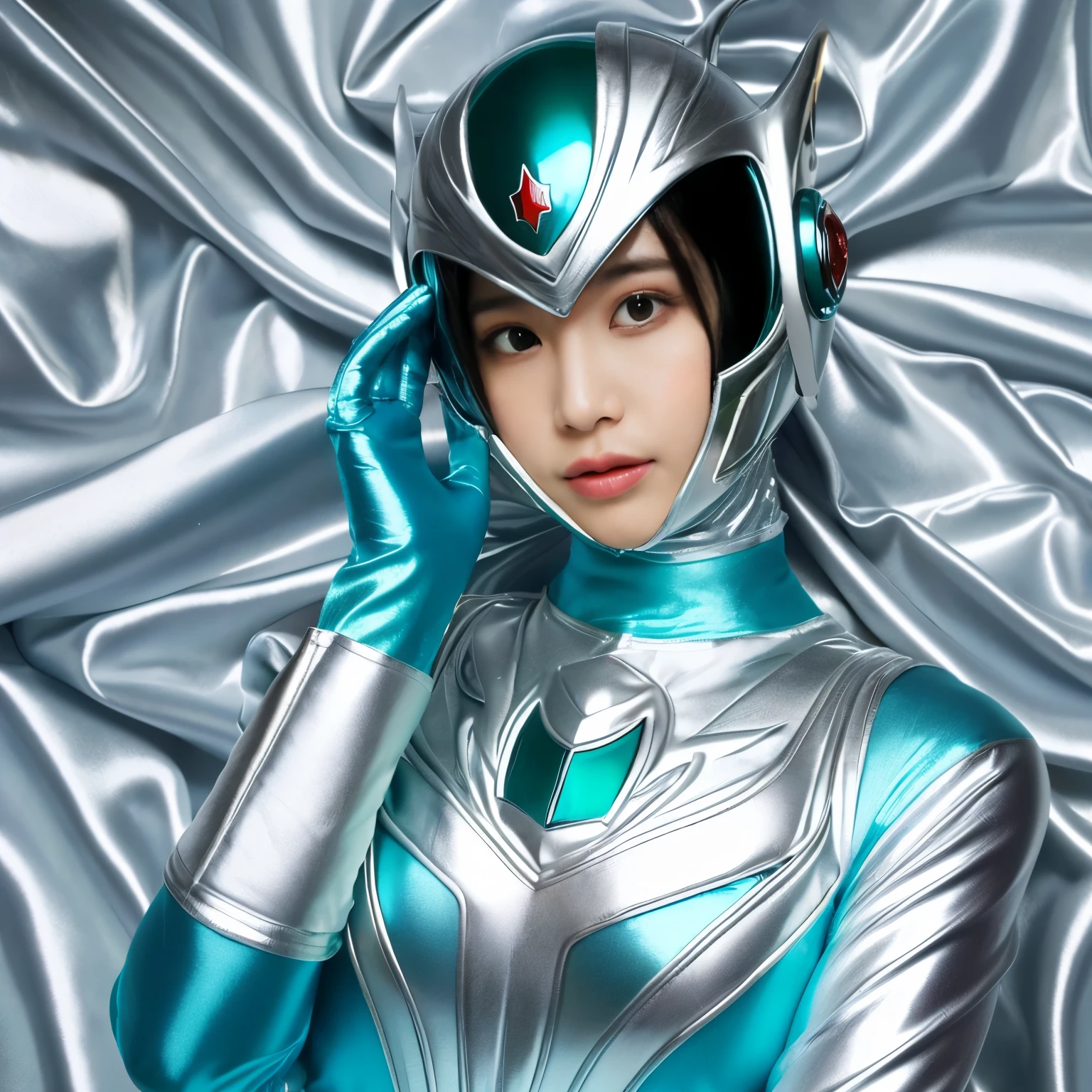 best image quality、Super high resolution、(realism:1.4)、Korean beauty star、The most beautiful KPOP star、horny face、Horny Korean makeup、erotic expression、A body that makes you want to touch it、erotic photos、((Realistic shiny satin fabric texture、High-gloss stretch satin fabric that is smooth and smooth to the touch.、The drape of the curved part of the shiny satin fabric、strong shiny costume、The smooth and beautiful quality and luster of the costumes、A shiny costume made of high-quality satin fabric with high density.、Smooth to the touch oil light liang ice 縝绸 ultra-class battleship skin coat COS、Super Sentai Women's Heroine Suit、Texture of costumes that satin fetishists respond to、Thin, glossy stretch satin fabric)),8K photo quality