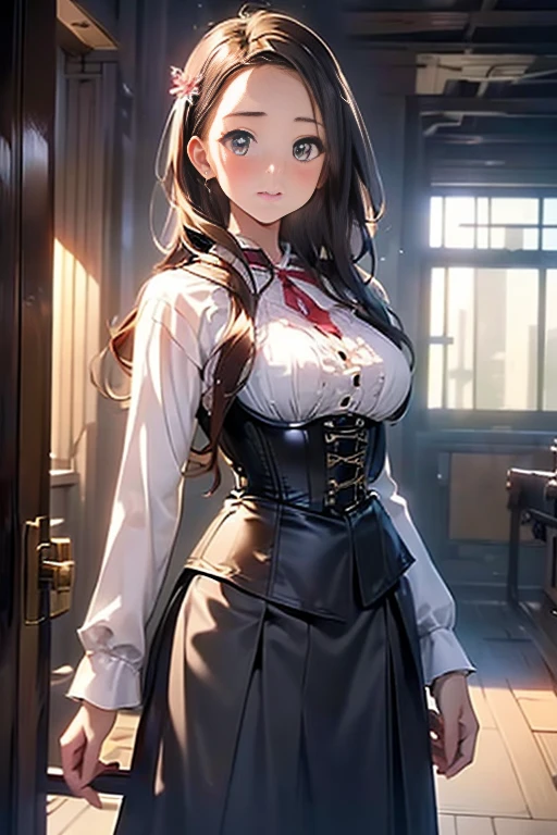 (((masterpiece)))、((highest quality))、(Super detailed)、(CG illustration)、(so beautiful ))、cinematic light、(((1 Mechanical Girl)))、 SF、Apocalypse、erotic grotesque、Research Institutes(beautiful and luxurious:1.2)、(1 girl:1.3)、facing the front, (double breasted,under bust:1.2), gap between buttons,(((corset belt))),(((high waist skirt,)))