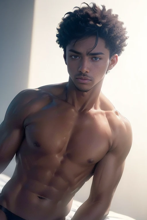 (best quality, 8k, photorealistic:2.0), (solo),(one male:2.0),(black men:1.5),(shirtless black man),(short hair men),(black men hairstyle),(muscular),(looks very young),(clean body),(white thong),(Ecstasy with amazing orgasms),(being restrained),(no freedom),(upliftment),(sexual arousal),(male virgin)