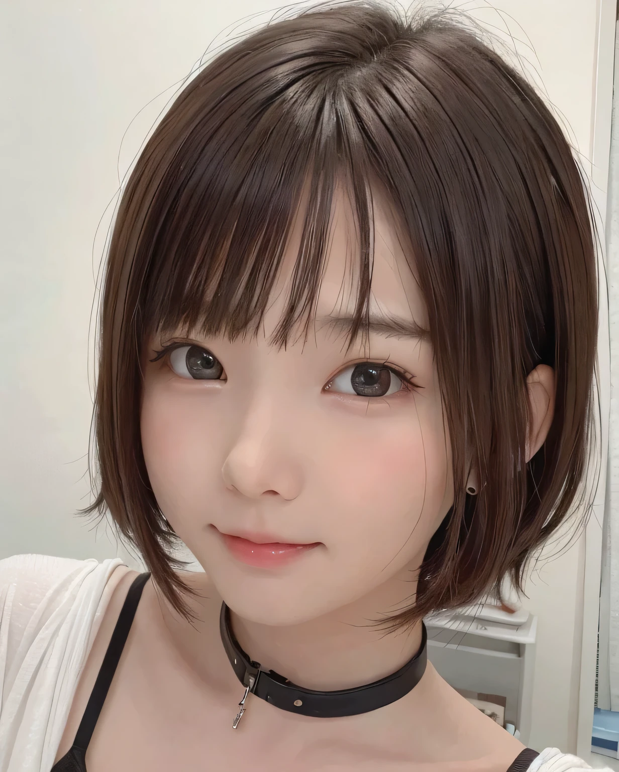 8K、highest quality、1 Girl、()、(Face shot close up:1.3)、、Flat Body、cute、Beautiful photorealistic、High resolution、Perfect lighting、((Look at the viewers))、Human shaped、Space、dark