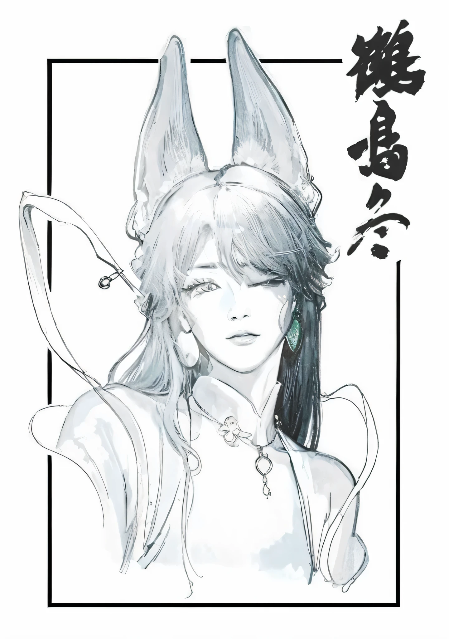 A beautiful gyumiho with jade dangling single earring