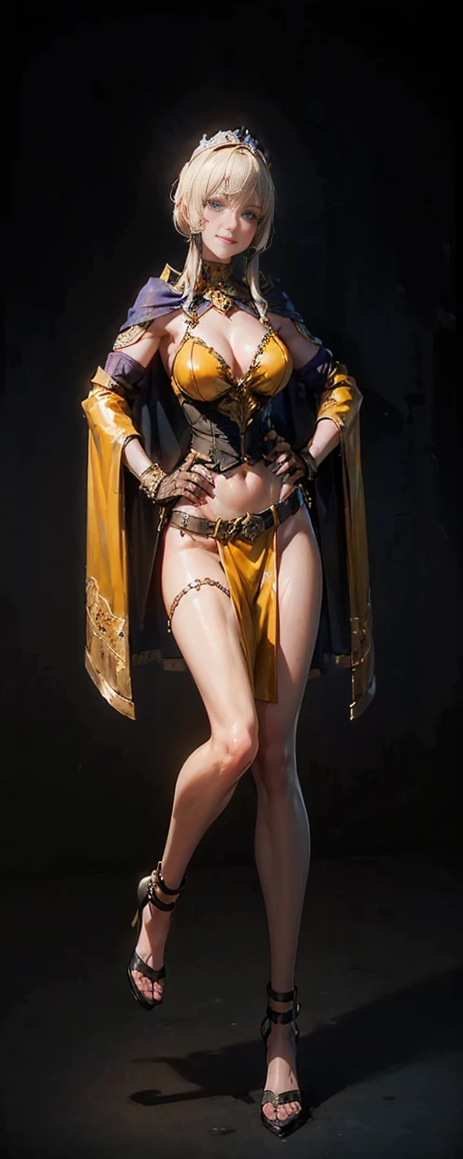 Lancer Artoria, elegant adult female, blonde, green eyes, (yellow eyelashes), crown, turtleneck, full body sitting on a bench showing ass to me, BLUE breastplate, BLUE skin (1girl)(BLUE skin:1.2), looking at viewer, shiny, armor, thigh highs, high boots, pauldrons shoulder armor, faulds, poleyn, gloves, gauntlets, rerebrace armored boots, (masterpiece, best quality, ultra-detailed, best shadow) yordle pointy ears muscular lean platinum blonde long twin-tails hairstyle at the office lustful smirking smile face red blushed, blush, strong abs, female body builder, tiara, twin drills hair