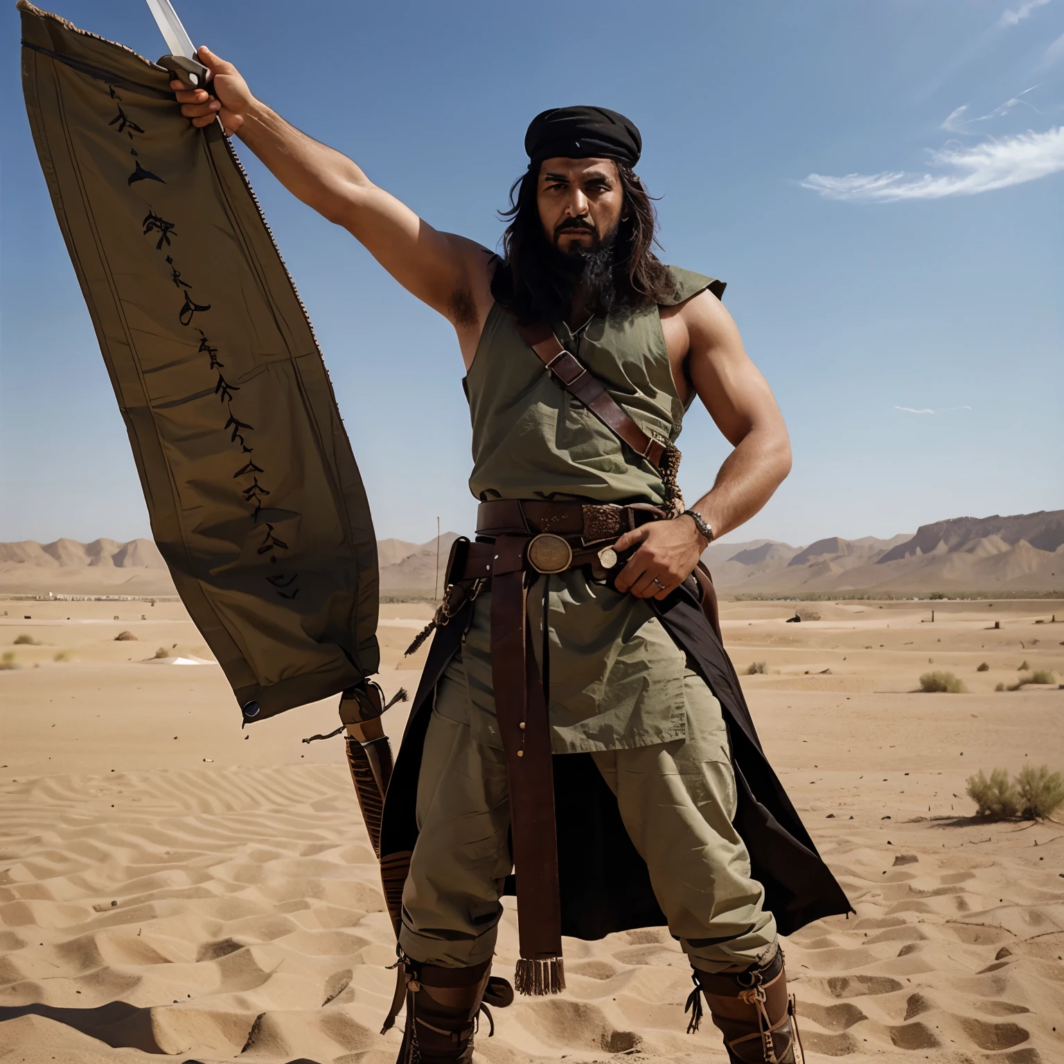 Khalid bin walid with his holy sword Saifullah in windy desert