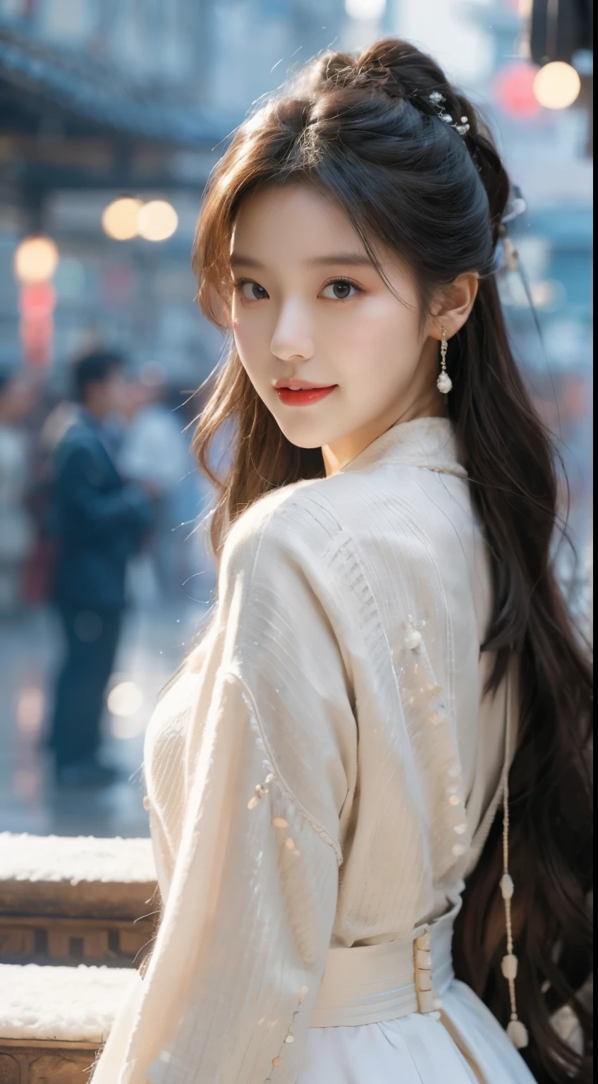 ((Best quality,masterpiece,超high resolution)),(Realistically:1.4),(Korean star poster-like),1 girl,From head to knees,Dynamic poses,adult Face,Slim,(Smile),joy,ReFlective eyes,(Shiny skin),(contour,Frontage,),White hair,长White hair,Black eye,Top Fashion,((white plush coat)),(Gorgeous Lolita costume),(Short skirt),(blizzard:1.5,Snowfall,Simple Gup Street),(Clear eyes),(Clean nose),(Clear lips),(White skin),(Ultra-realistic textile textures),超HD, masterpiece, high quality, High Detail, Best quality, HD, 16K, 8k, 4K, Awards, rest, 超realism, realism, depth oF Fields, Movie Lighting, The light From the back window is backlighted, symmetry, Bokeh, F / 1.8, Eye level shot, 35 mm, hasul express, an extremely delicate and beautiFul, Very detailed, amazing, Finedetail, masterpiece, best quality, oFFcial art, absurd, Unbelievably ridiculous, hugeFilesize, Ultra Detailed, high resolution, Very detailed,