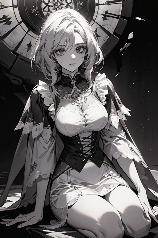 desenho de linha, tirinha, monochrome, lighting, 1 garota em, mesa, melhor qualidade, super detalhe