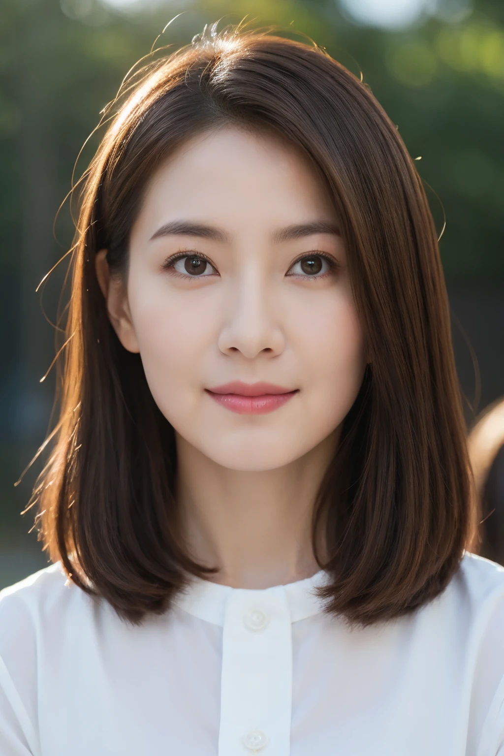long brown hair、bright brown eyes、infp young woman、physician、Cute little、Pure realism、lens flare、looking at the audience、Smooth skin、Uniforms、Intricate details、masterpiece、Top quality、Movie Lighting、high resolution、Delicate eyes、Detailed facial features