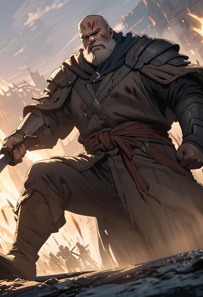 Swordsman、one person、Swordsman、Skilled Swordsman、Beard、Injury、Scars on face、Swordsman、Fantasy、Holding a sword、dynamic、anime、ANIME Illustration、High quality、masterpiece、Super detailed、