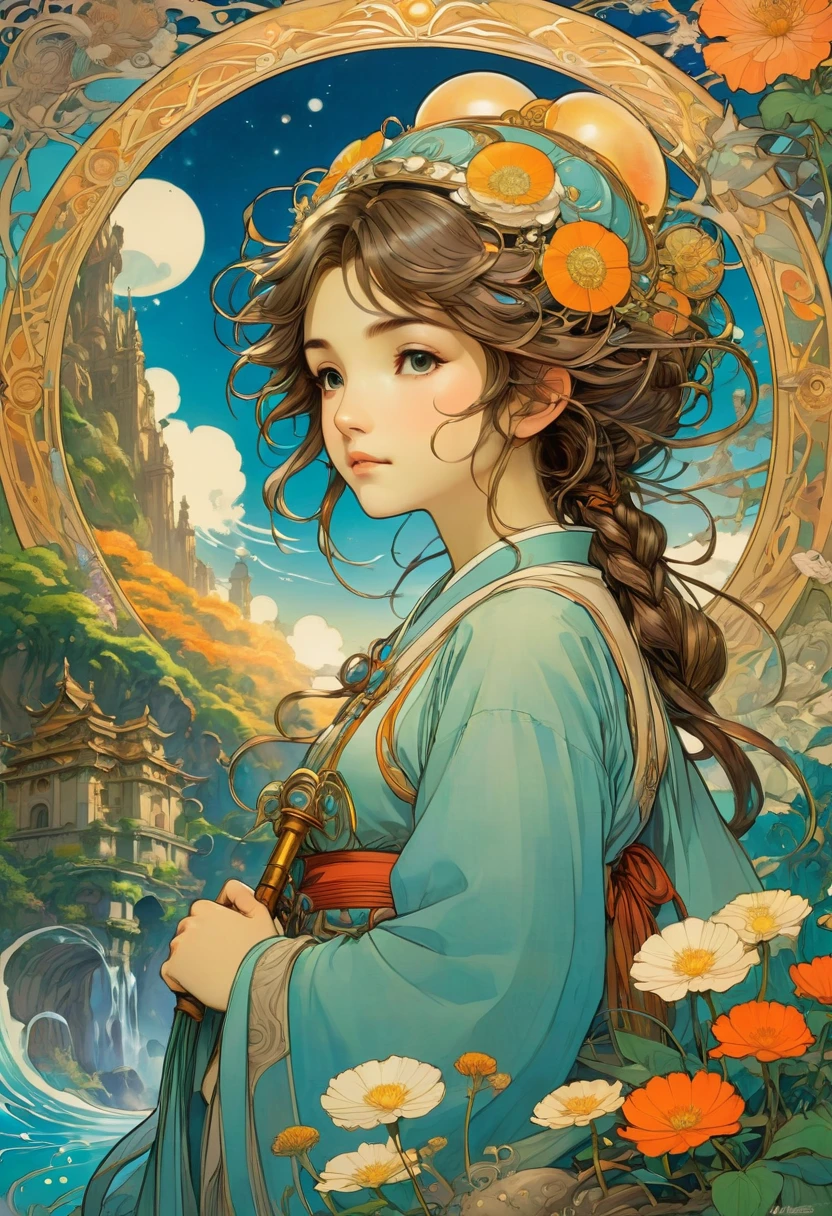 Sworasman, by Studio Ghibli and Alphonse Mucha, best quality, masterpiece, very aesthetic, perfect composition, intricate details, ultra-detailed