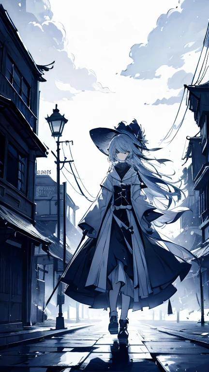 Desolate witch shivering on a cold street corner, gray hair fluttering in the wind. Cinematic lighting emphasizing her frailty. Anime style. --ar 16:9 --seed 34025376
