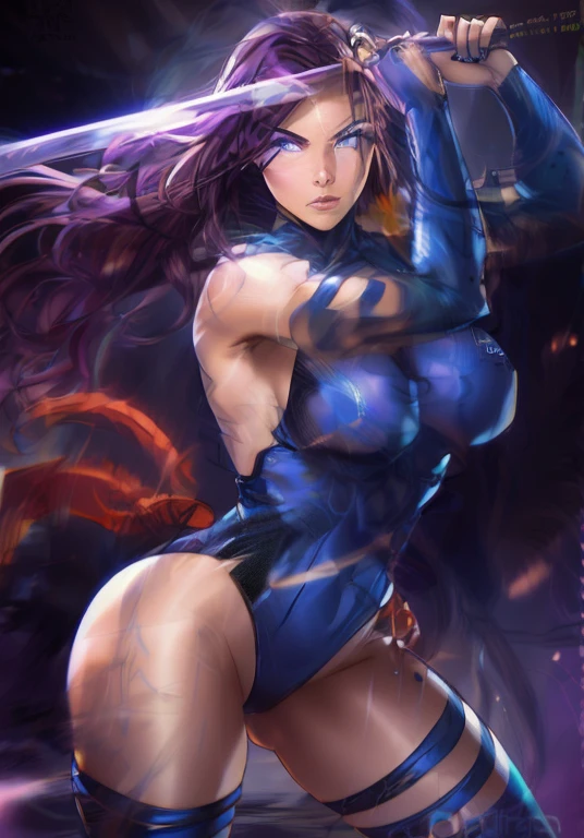 a woman in a blue outfit holding a sword and posing, extremely detailed artgerm, psylocke, cutesexyrobutts, style artgerm, artgerm style, in the style artgerm, style ivan talavera and artgerm, artgerm colorful!!!, in style of artgerm, artgerm lau, artgerm art