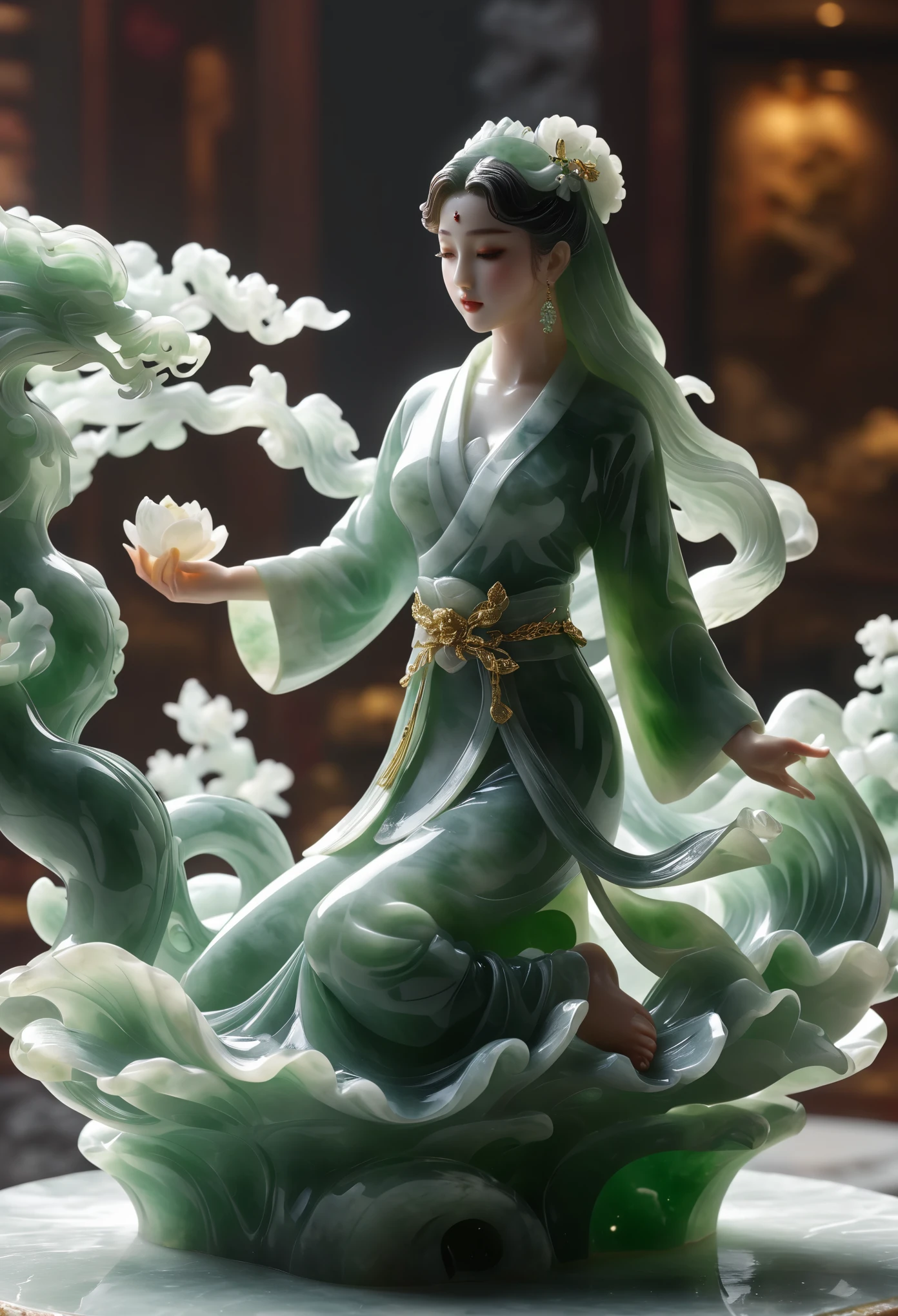 jade Sculpture,jade,realistic,1 girl,hair accessories,Long distance shot,Pure skin whitening,Cinema-grade lighting, full body, Little clothes, spread her legs, Show, Lift her legs and spread them apart..
