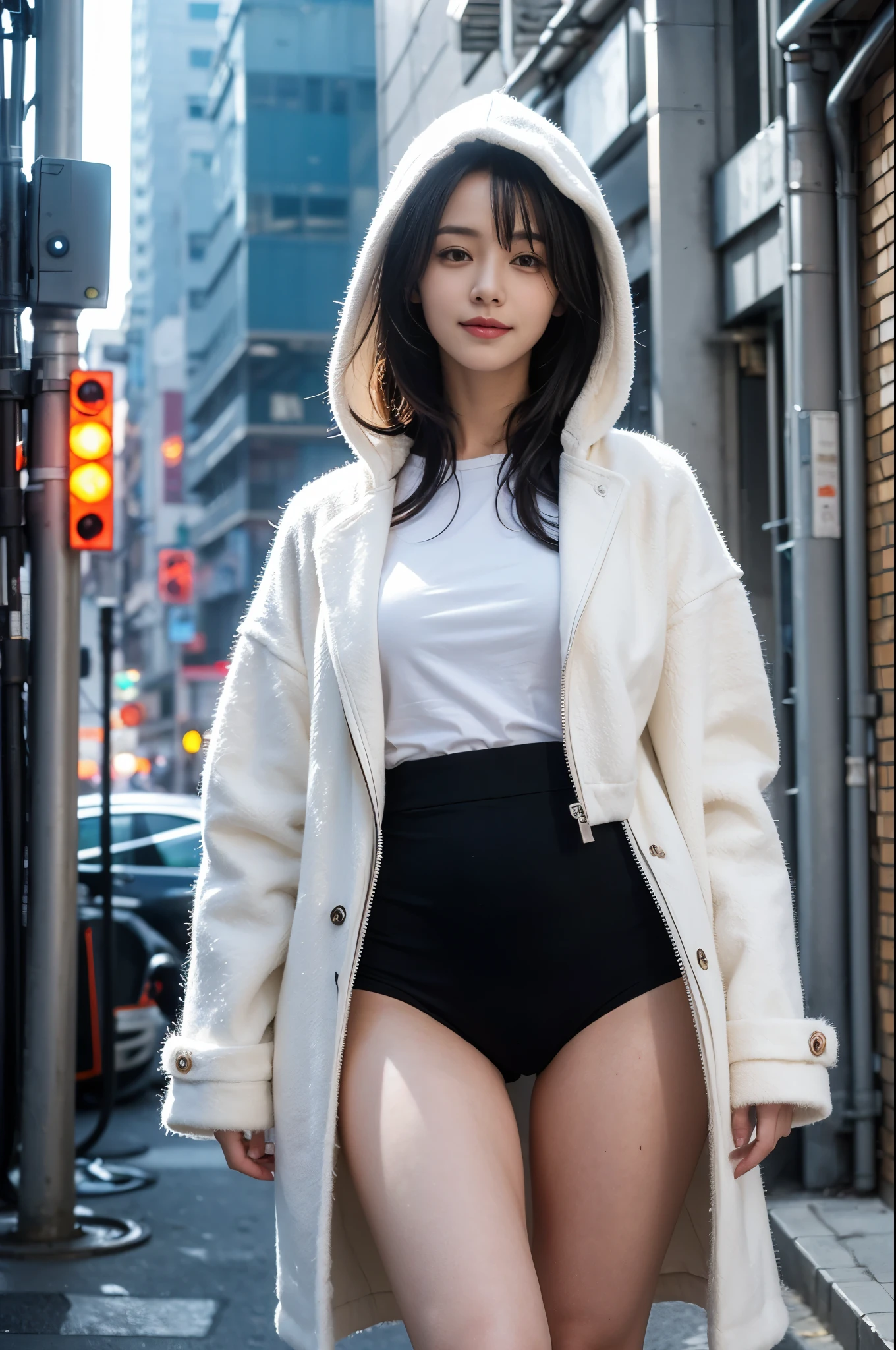 Female naked body heels walking jacket hat