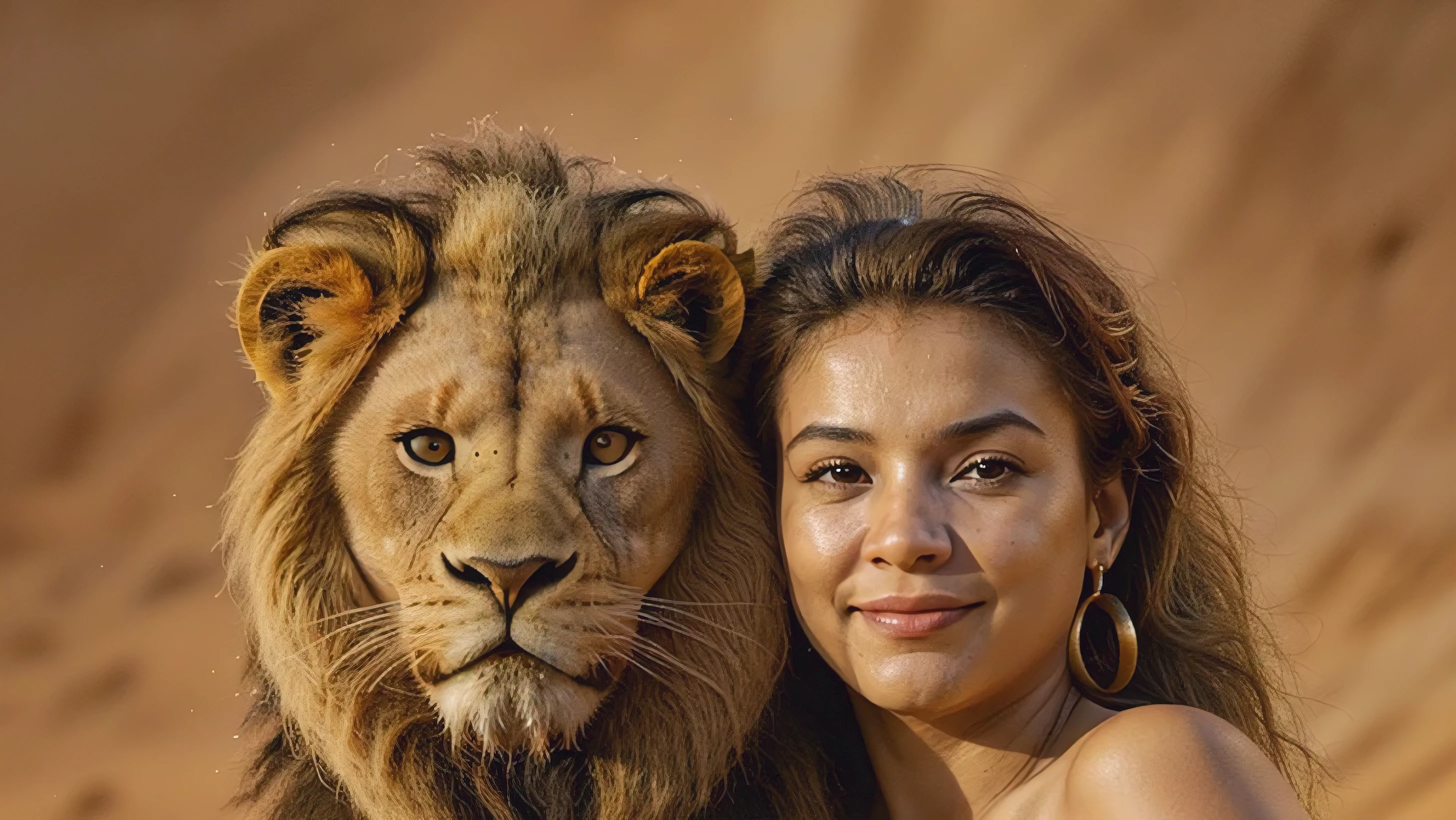 Black haired woman with the lion king aniamdo