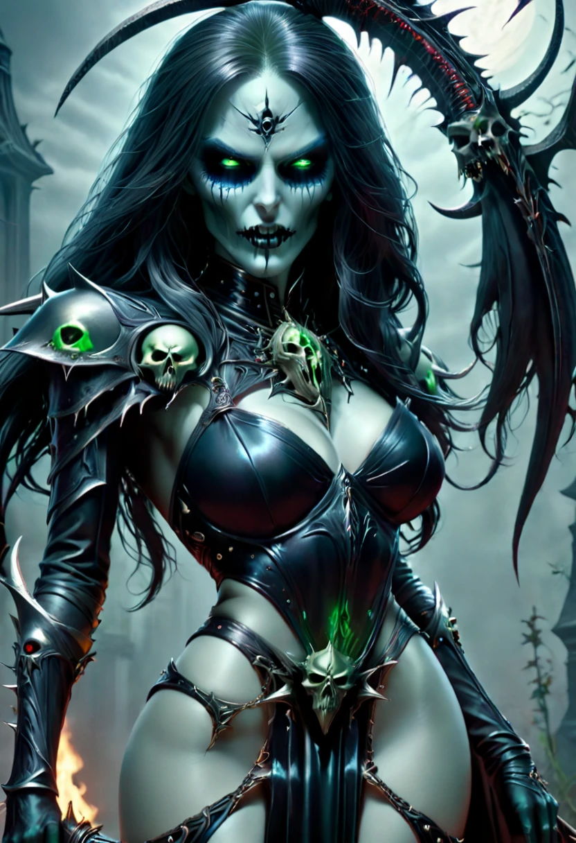 Sexy seductive death, undead head, seductive pose, seductive grimreaper