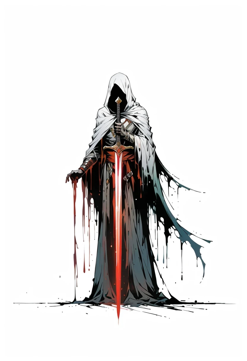 Sword bearer,Simple lines,Minimalism,Abstract Art,Holding a red long sword,