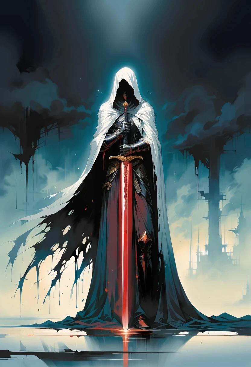Sword bearer，Simple lines，Minimalism，Abstract Art，Holding a red long sword，