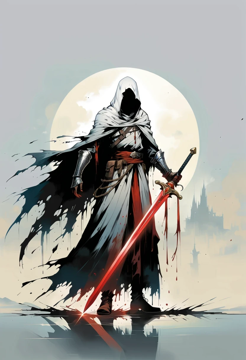 Sword bearer,Simple lines,Minimalism,Abstract Art,Holding a red long sword,