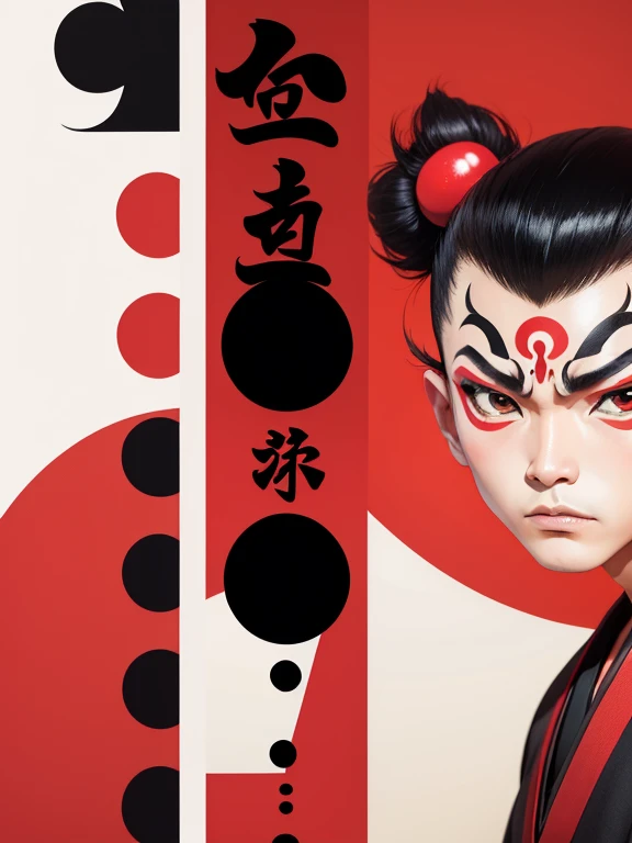In the Kabuki Recruitment Book、Kumatori on the face（Draw a red line on a white background）Sukeroku steps on all four sides 、Kabuki Stage、Bright lighting