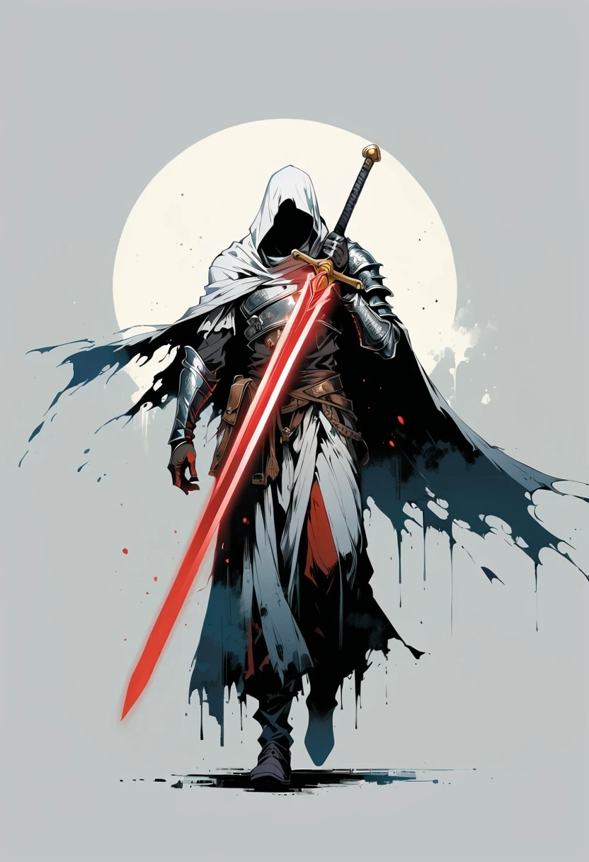 Sword bearer,Simple lines,Minimalism,Abstract Art,Holding a red long sword,