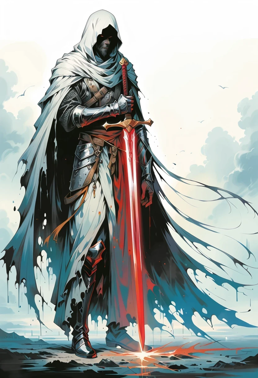 Sword bearer,Simple lines,Minimalism,Abstract Art,Holding a red long sword,
